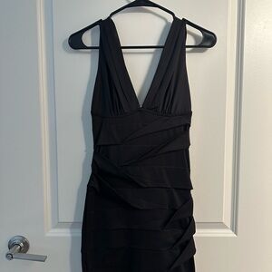 Black Ruched Backless Bodycon Dress